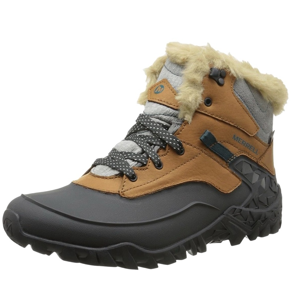 Merrell Women's Brown and Gray Fur-Trim Winter Rain Boots
